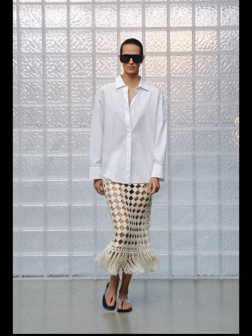 Zara Cream Crochet Midi Skirt with Fringe